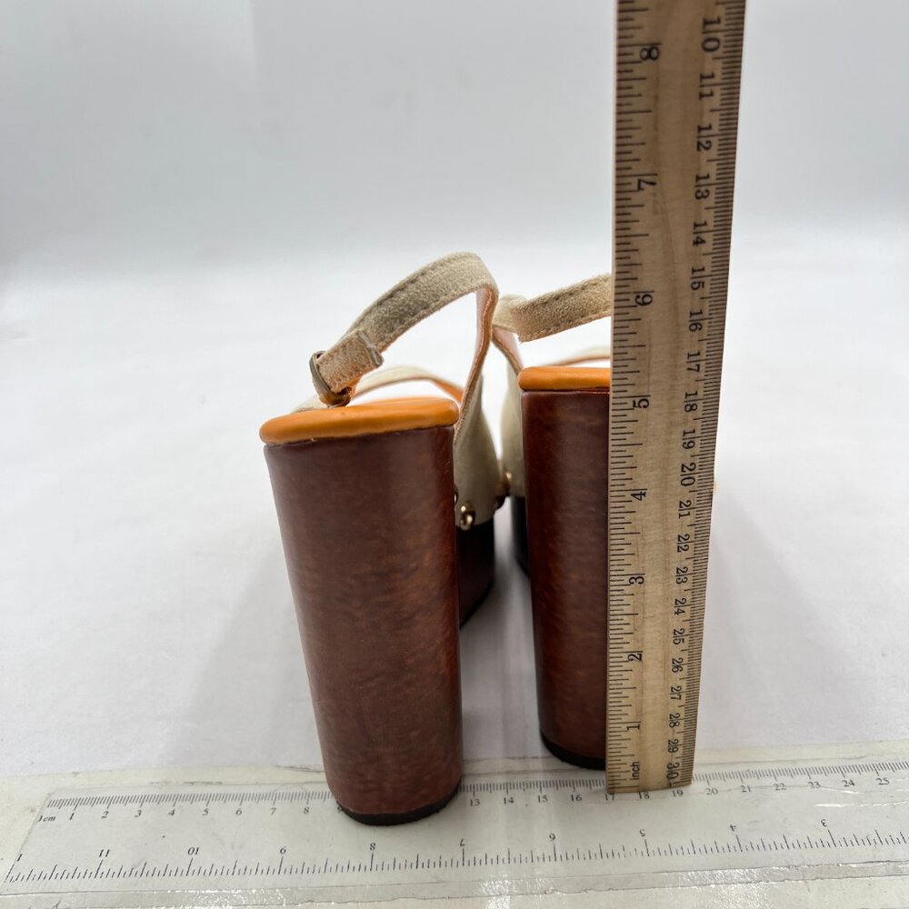 Ydn Beige Rivet Studded Platform Block High Heele… - image 5